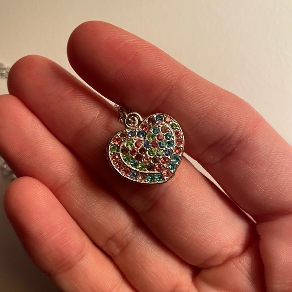 Multicolor Heart Pendant Silver Tone Necklace - Picture 2 of 4